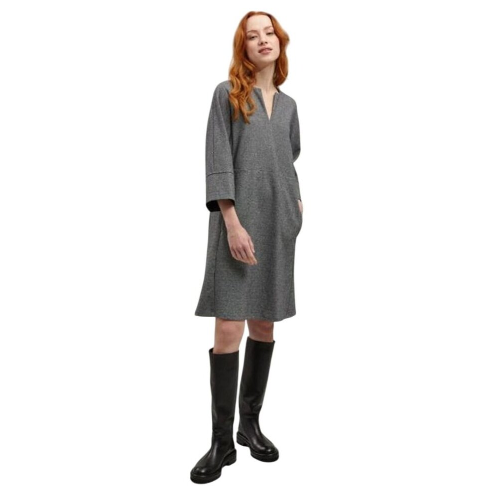 Weekend MaxMara Gray V-Neck 3/4 Sleeve Dress Quiet Luxury Minimalist Pockets